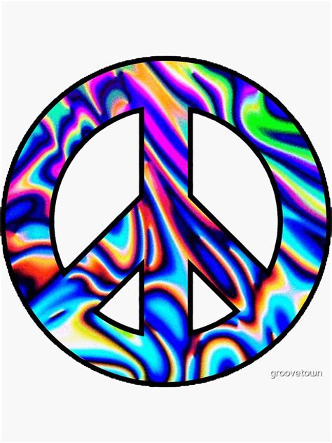 Colorful Trippy Peace Sign Sticker For Sale By Groovetown Redbubble
