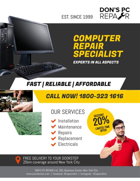 Computer Repair Specialist Flyer Poster Template Postermywall