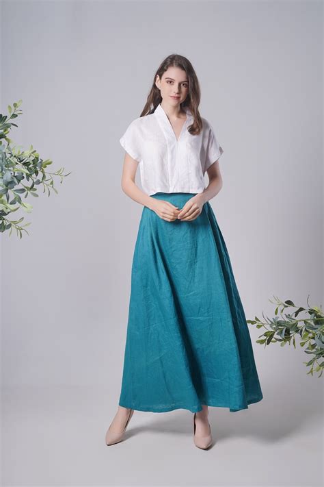 Linen Maxi Skirt Leaves Flattering Summer Skirt Linen Long Etsy