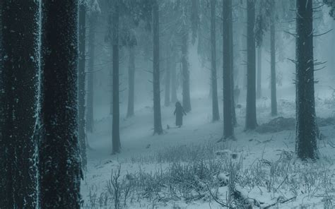 Download Wallpaper 3840x2400 Forest Winter Fog Snow People