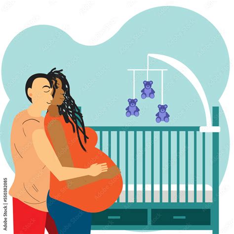 Pregnant Interracial Lesbian Couple In Nursery Stock Vector Adobe Stock