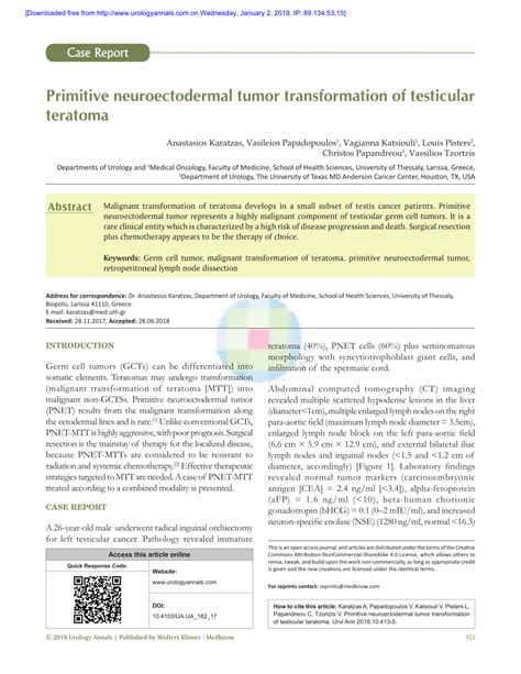 Pdf Primitive Neuroectodermal Tumor Transformation Of Testicular Teratoma