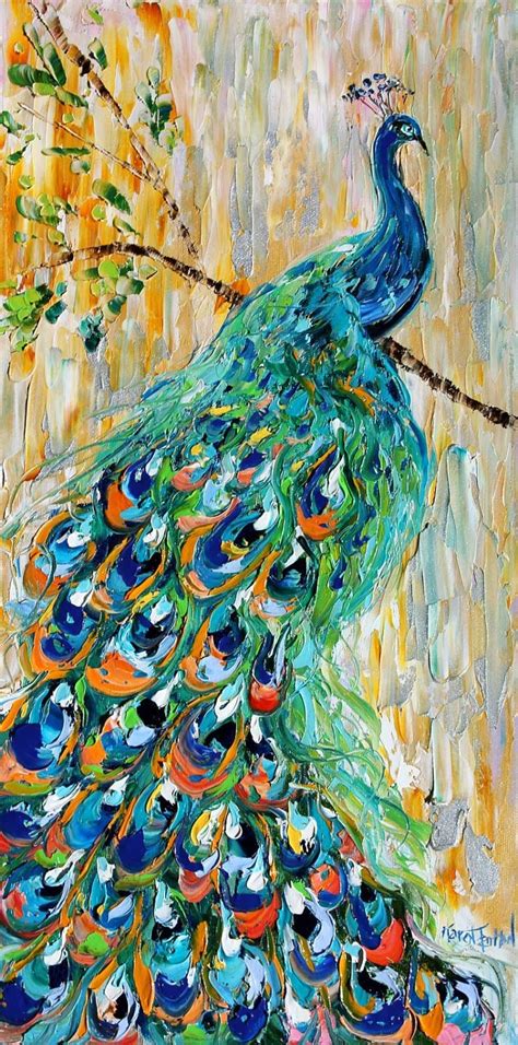Original Oil Painting Peacock Bird Decorative By Karensfineart