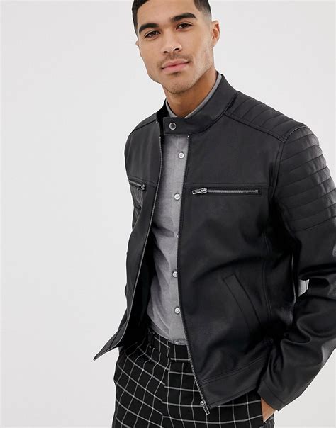 Asos Design Faux Leather Jacket With Quilting Black The Fashionisto