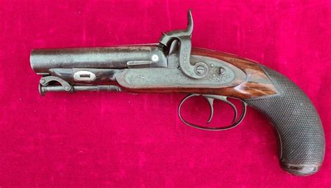 A Rare Double Barrelled 58 Cal Percussion Howdah Pistol By Westley
