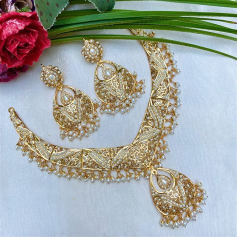 Gold Plated Pearl Necklace Set In Silver Ns 123a In 2023 Gold