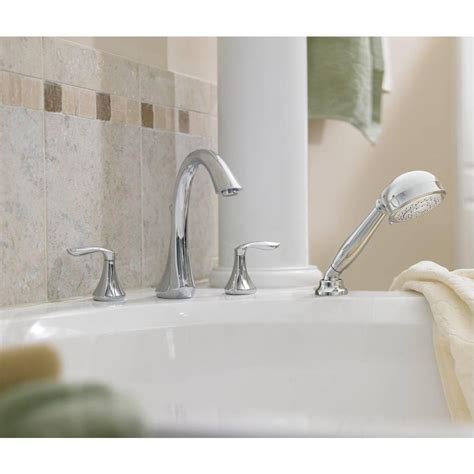 High arc on the faucet looks great and extends quite a ways into the bathtub. MOEN Eva 2-Handle Deck-Mount Roman Tub Faucet Trim Kit ...