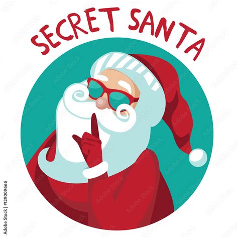 Cartoon Secret Santa Christmas Illustration With Santa Claus Shushing