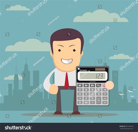 Cartoon Businessman Accountant Showing Electronic Desktop Stock Vector