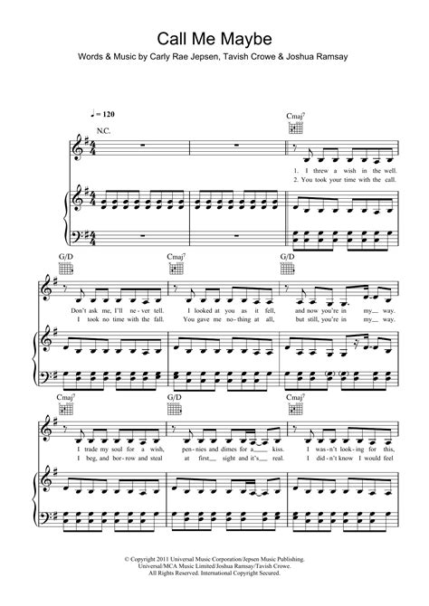 Call Me Maybe Sheet Music Carly Rae Jepsen Piano Vocal And Guitar Chords