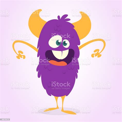 Happy Cartoon Monster Character Vector Illustration Of Funny Purple