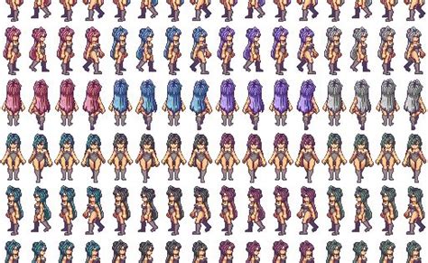 Characters Long Haired Girl Walk Cycle Set 01 Sprite Might Rpg