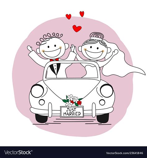 Just Married Couple Leaving For Their Honeymoon Vector Image