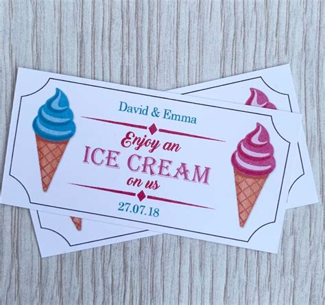 Ice Cream Tokens Personalised Wedding Tickets Qty 50 White Etsy