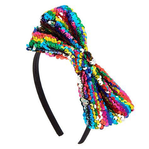 Rainbow Reversible Sequin Bow Headband Claires Us