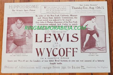 ed strangler lewis vs lee wycoff original 1936 wrestling program poster hippodrome nyc