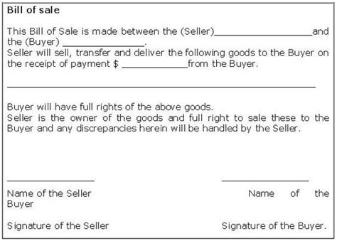 Bill Of Sale Receipt Bill Of Sale Form Template Sample Business