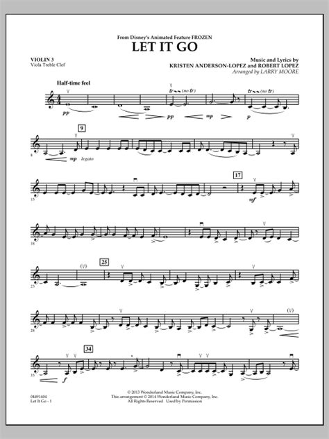 Let It Go From Frozen Violin 3 Viola Treble Clef Sheet Music