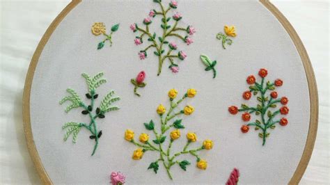 Hand Embroidery Designs Of 4 Different Small Flower Plants With Easy