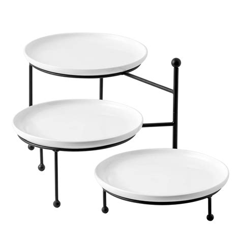 Buy Kanwone 3 Tiered Serving Stand With White Porcelain Plates Swivel