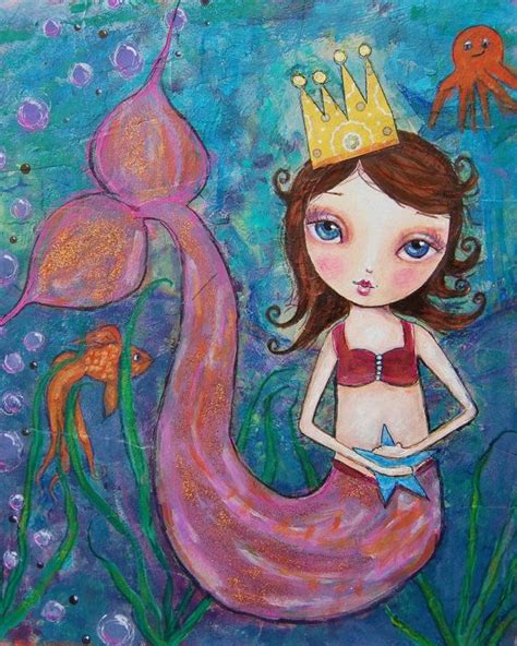 Whimsical Mermaid Painting Girl Print Woman 8 X 10 Art Etsy Mermaid