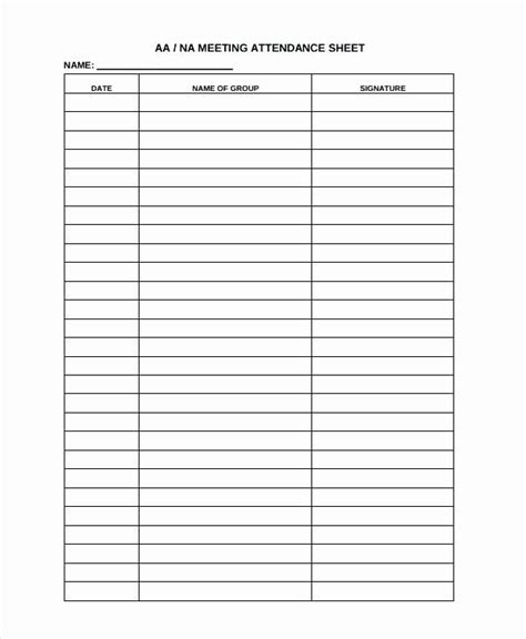 alcoholics anonymous attendance form in 2020 sign in sheet template attendance sheet