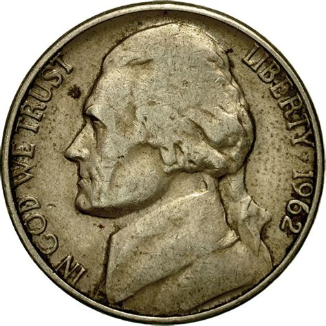 430636 Coin United States Jefferson Nickel 5 Cents 1962 Us