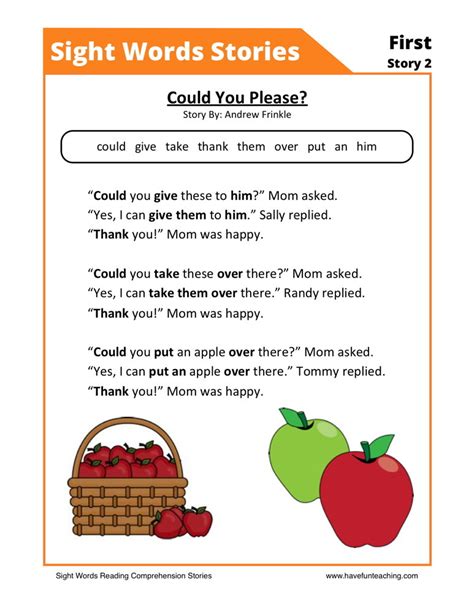 Read faster by reading ideas instead of just words. Reading Comprehension Worksheet - Could You Please?
