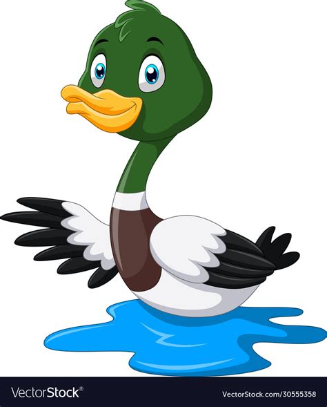 Cute Cartoon Mallard Duck Waving Royalty Free Vector Image