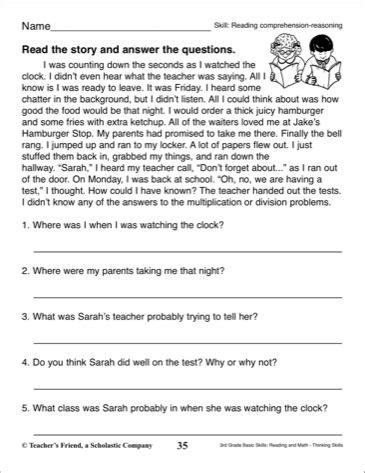 reading comprehension passages  multiple choice questions  grade