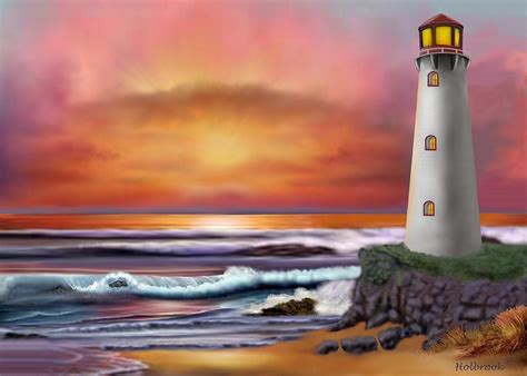 Hawaiian Sunset Lighthouse Digital Art By Glenn Holbrook Fine Art America