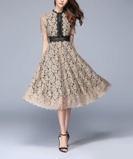 Coeur De Vague Beige Floral Lace A Line Dress Designer Outfits Woman