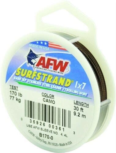 Afw Surfstrand Bare 1x7 Stainless Steel Leader Wire 170 Lb Camo 30 Ft