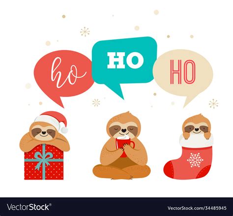 Cute Christmas Sloths With Speech Bubbles Vector Image