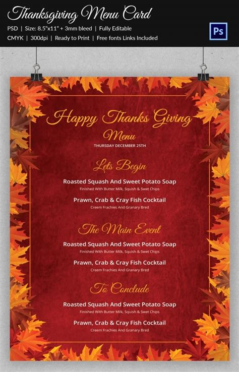 thanksgiving menu template   psd eps format