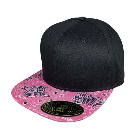 Blank Hat Snapback Flatbill Black With Pink Bandana Bill Double