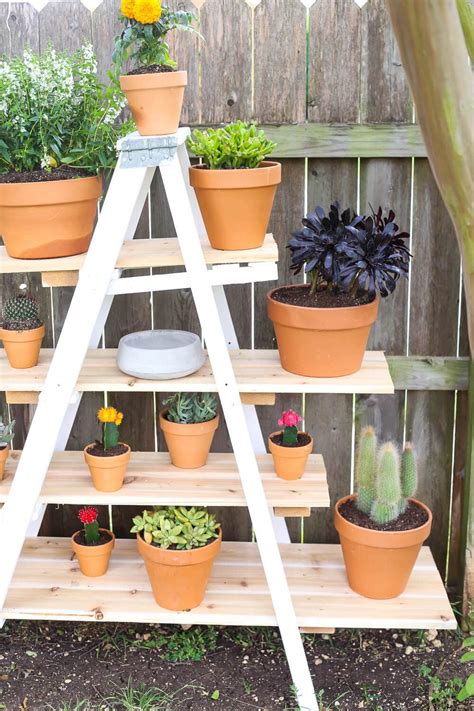Diy Tiered Plant Stand From An Old Ladder Love And Renovations