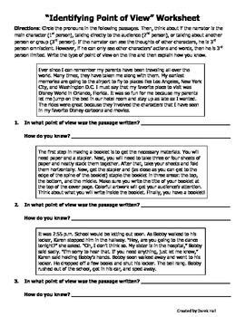 Author S Point Of View Worksheet Authors Point Of View Writing Sight
