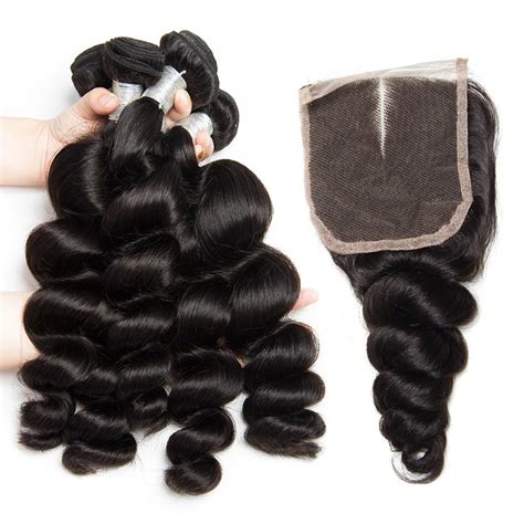 peruvian loose wave bundles with closure 100 human hair 3 bundles with middle parting lace