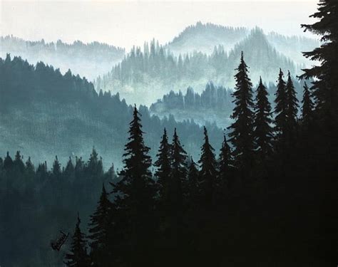 This Landscape Art Print Depicts A Mountain Range And Pine Forest The