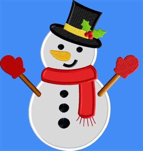 Christmas Snowman Applique 3 Sizes Machine Embroidery Design