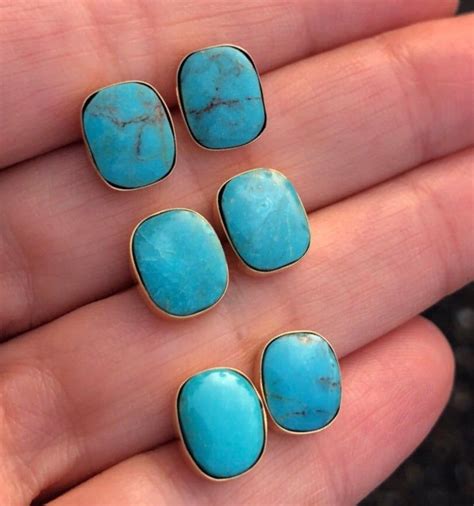 Turquoise Gold Stud Earrings Gold Earrings Studs Gold Studs Stud