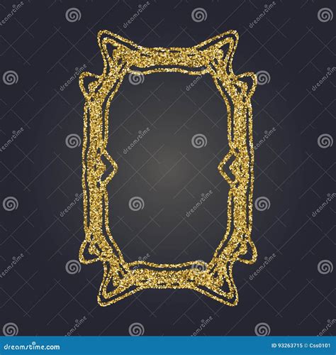 Art Nouveau Gold Glitter Decorative Rectangle Vector Frame For Design