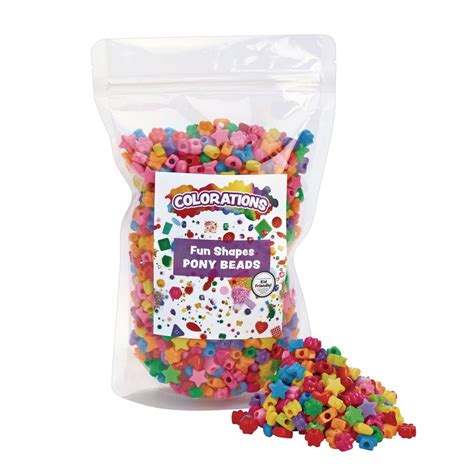 Colorations Fun Shapes Pony Beads 1lb Set Of 1800 Beads Lacing Hole