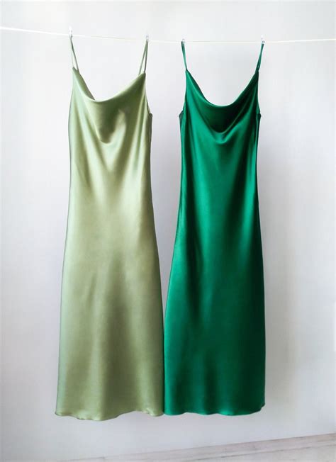 Olive Silk Slip Midi Dress Silk Slip Trends Dress Bridesmaid Etsy