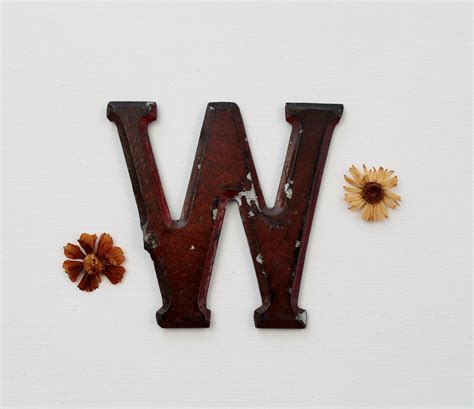 Vintage Letter W Found Object Red Metal Alphabet Letter