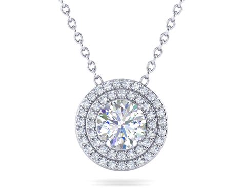 18k white gold diamond double halo round pendant 18 carats t d w