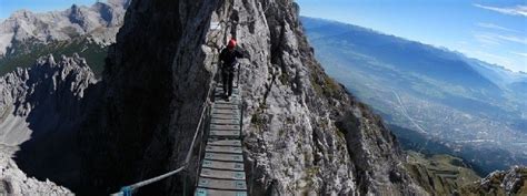 At The Bridge Of The Via Ferrata Innsbruckerweg Dolomites Italy