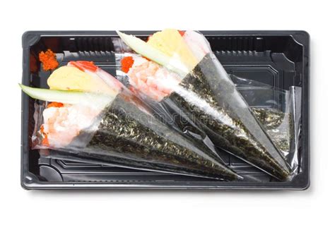 Hand Rolled Temaki Sushi Traditional Japanese Cuisine Stock Photo