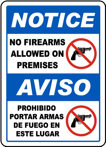 Bilingual No Firearms Allowed On Premises Sign Claim Your 10 Discount